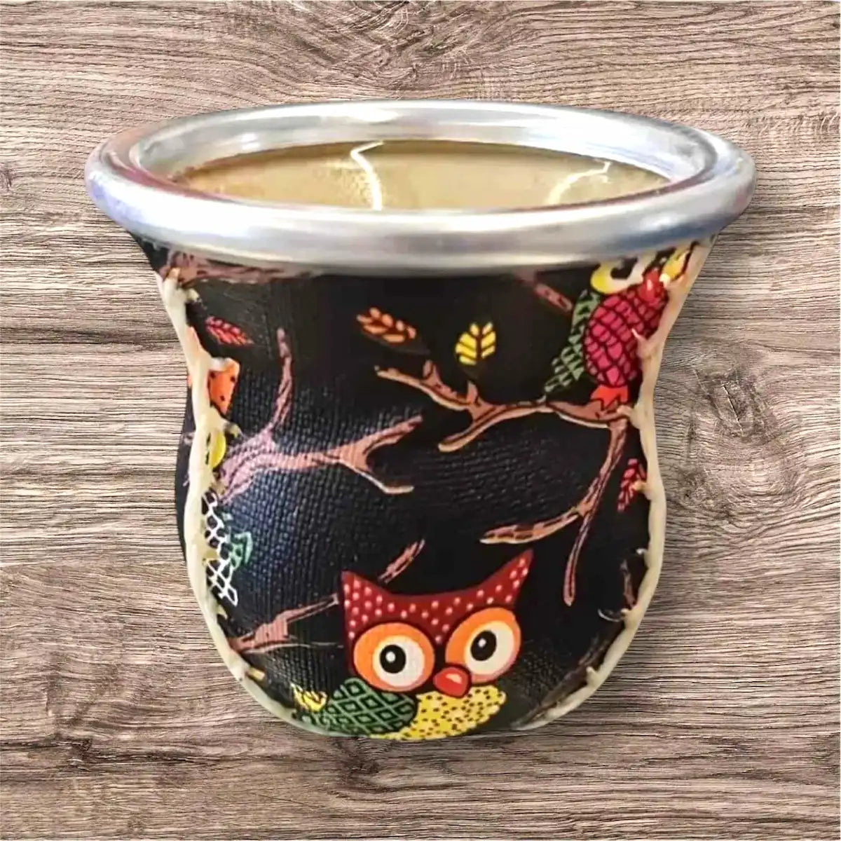 Yerba Mate kalabasa su pelėdos ir medžių piešiniu