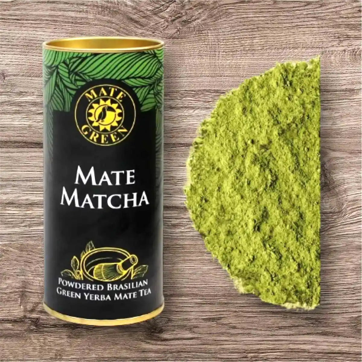 zalioji japoniska mate matcha arbata, sumalta ypatingai smulkiais milteliais