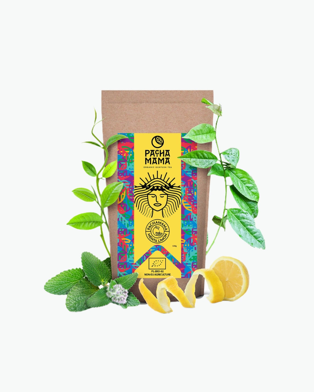 Pachamama Guayusa Menta Limón 100 g ekologiška gvajusos arbata iš Ekvadoro su mėtomis ir citrinžole