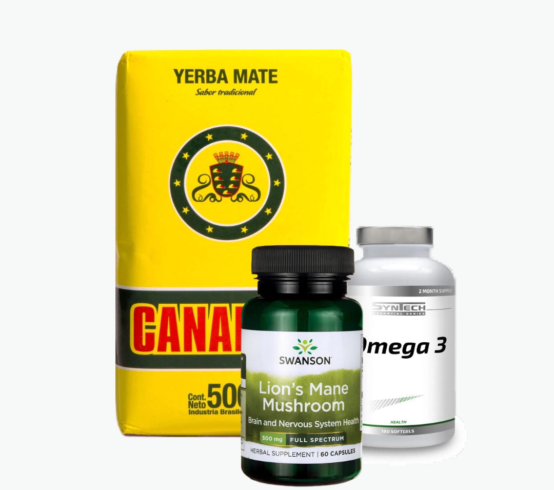 Ryto ritualo rinkinys su Canarias yerba matė, Lion’s Mane ir Omega-3 papildais